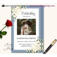 Dusty Blue Funeral Program, Memorial Program Template, (141)